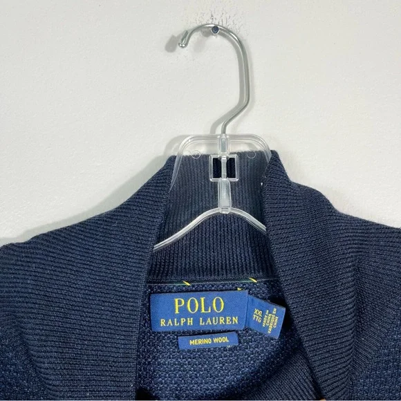 Polo Ralph Lauren Mens 100% Merino Wool Blue Quarter Zip Lightweight Sweater XXL - Picture 5 of 7